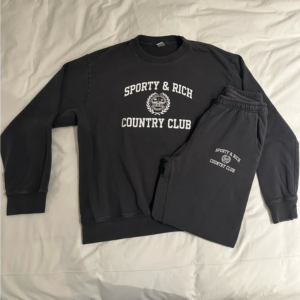 Sporty & Rich Men's Varsity Crest Sweatshirt + Sweatpants Matching Set